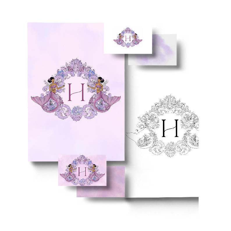 Ornate H monogram identity in purple