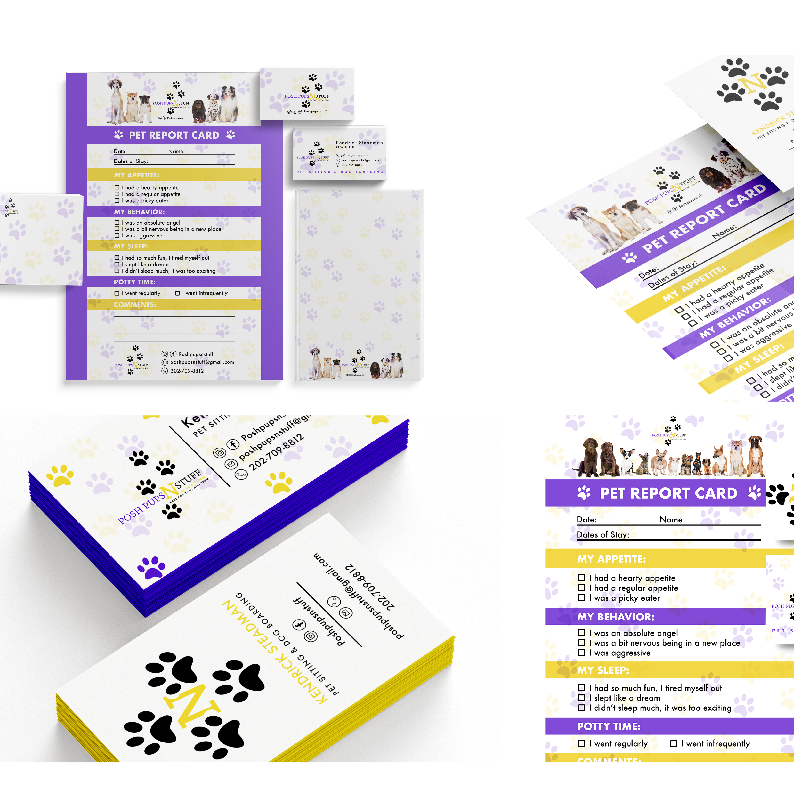 Pet report card stationery system with paw prints