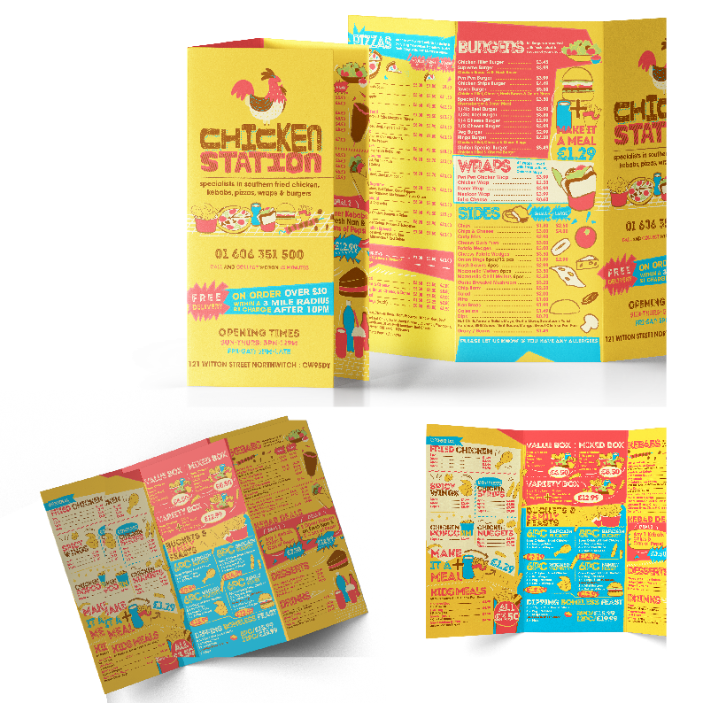 Chicken Station colourful trifold menu