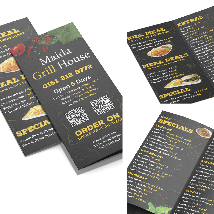 Maida Grill House dark restaurant menu