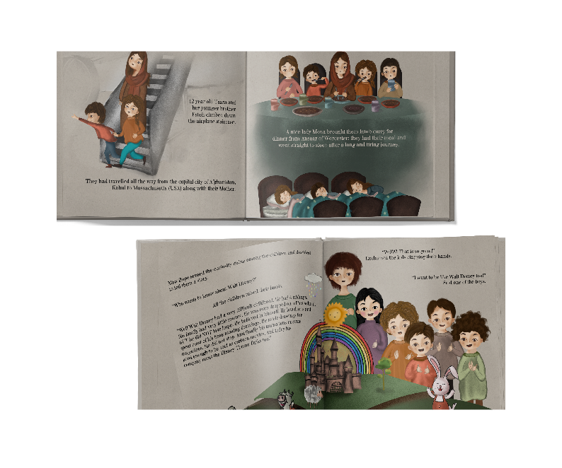 Family storybook illustrated spread